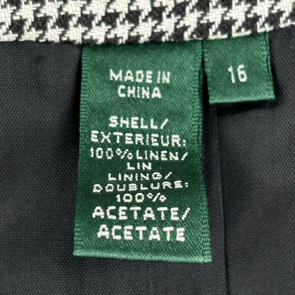 Lauren Ralph Lauren 100% Linen Blazer Jacket Button Up Black White Plaid Size 16 - Picture 4 of 11
